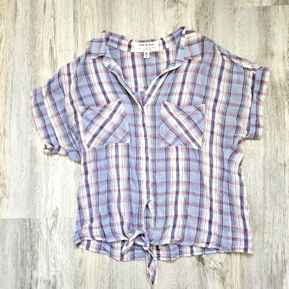 Anthropologie Cloth & Stone Casual Plaid Top Medium